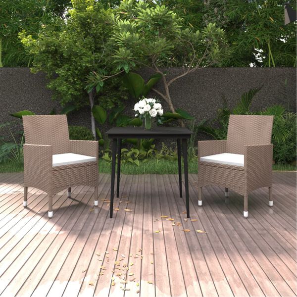 vidaXL Garden Dining Set Beige, Cream, Black PE rattan, Steel, Glass