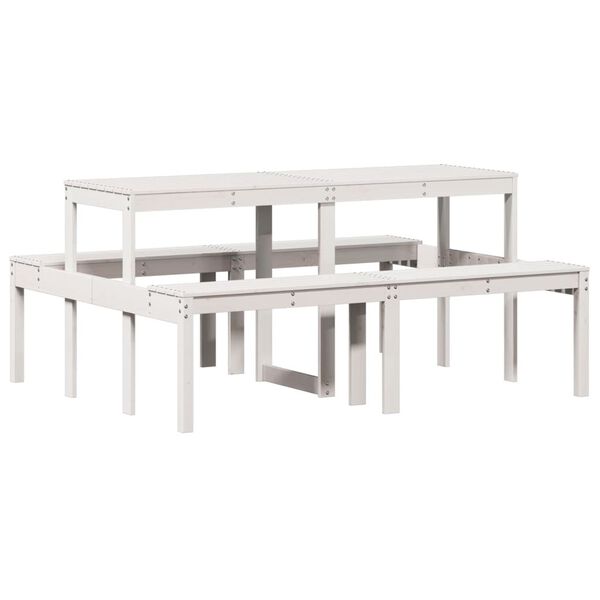 vidaXL Picnic Table White Solid Pine Wood Medium Durable Picnic Table