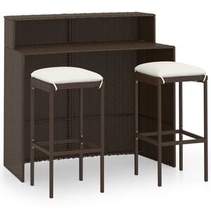 vidaXL Garden Bar Set Brown PE rattan, powder-coated steel, polyester