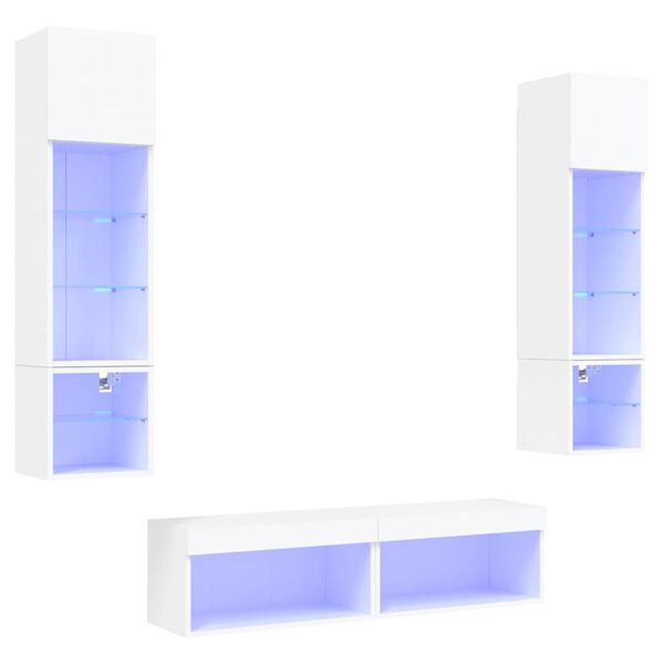 vidaXL TV Wall Unit Set of 6 White Engineered wood and glass Large