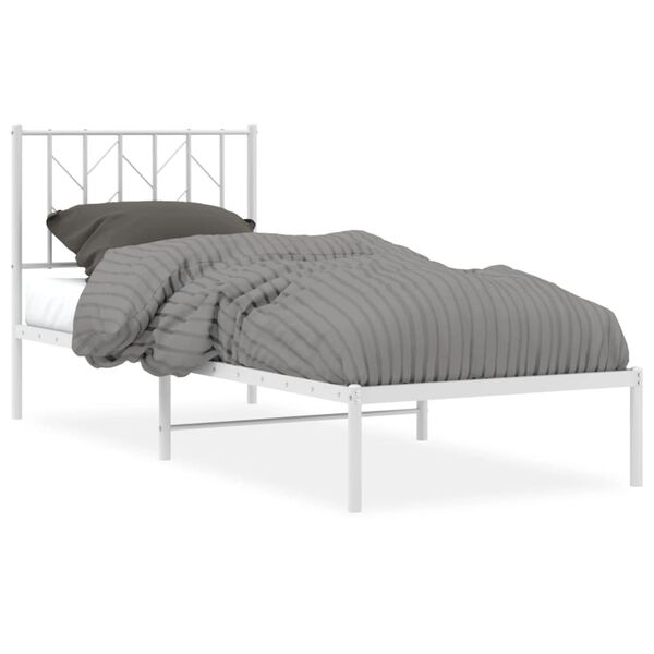 vidaXL Bed Frame White Steel Single Bed Frame Rectangular