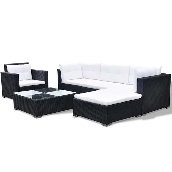 vidaXL Outdoor Furniture Set Black PE Rattan 6 Piece Modular