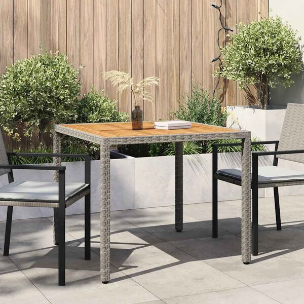 vidaXL Garden Table Grey Poly rattan, powder-coated steel, solid acacia wood