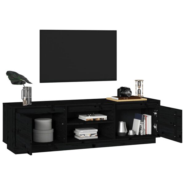 vidaXL TV Cabinet Black Solid Pine Wood Medium TV Cabinet Rectangular