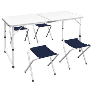 vidaXL Foldable Camping Table Set with 4 Stools Height Adjustable 47.2"x23.6"