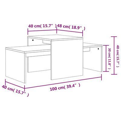 vidaXL Coffee Table Set Sonoma Oak 39.4"x18.9"x15.7" Chipboard