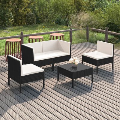 vidaXL 5 Piece Patio Lounge Set with Cushions Poly Rattan Black