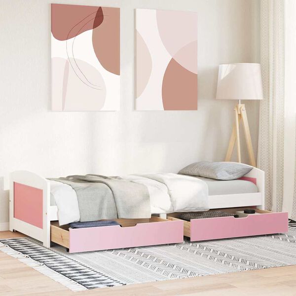 vidaXL Day Bed White and Pink Solid pine wood, engineered wood Twin