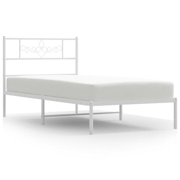 vidaXL Bed Frame White Powder-Coated Steel Twin XL Bed Frame