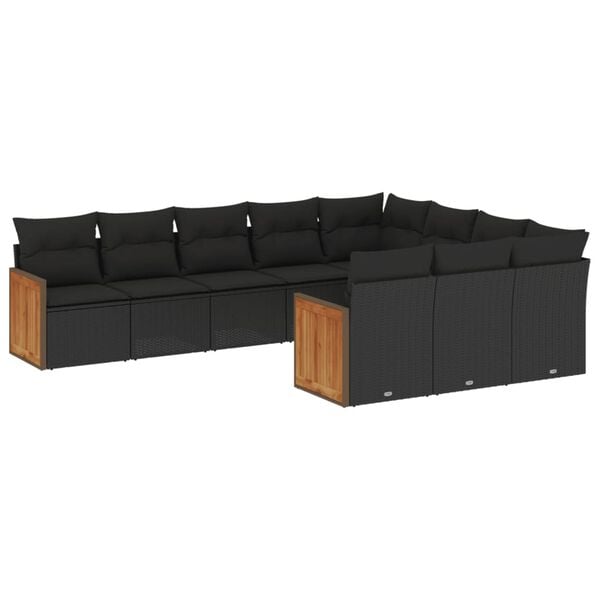 vidaXL 10 Piece Patio Sofa Set with Cushions Black Poly Rattan
