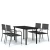 vidaXL Garden Dining Set Grey, Black PE rattan, Steel, Glass 5 Piece Set