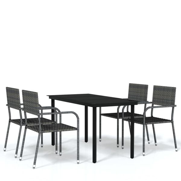 vidaXL Garden Dining Set Grey, Black PE rattan, Steel, Glass 5 Piece Set