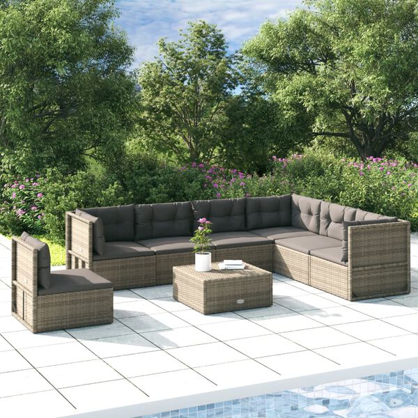 vidaXL Garden Lounge Set Grey PE Rattan, Powder-Coated Steel 7-piece set