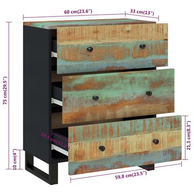 vidaXL Sideboard 23.6"x13"x29.5" Solid Wood Reclaimed