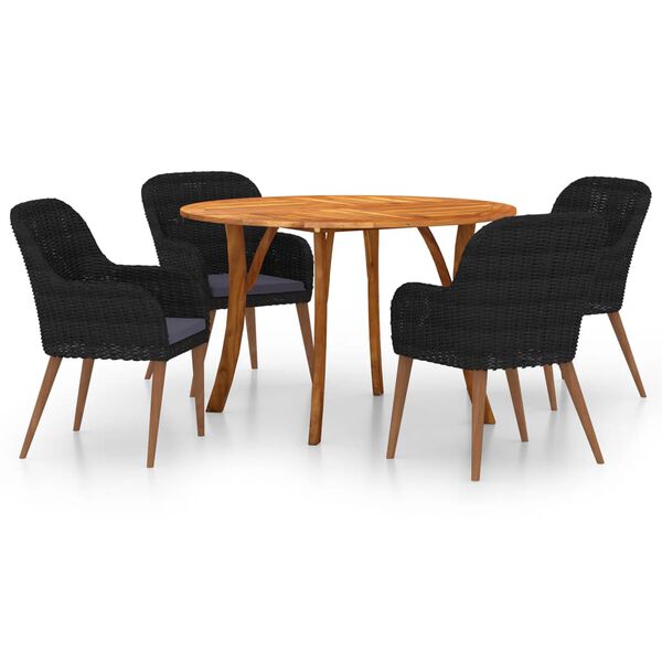 vidaXL Dining Set Black Solid Acacia Wood Compact Sturdy Round