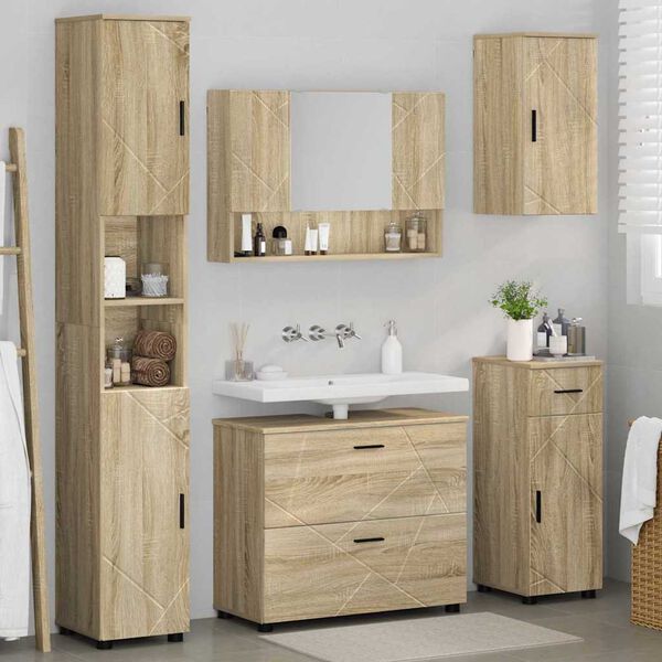 vidaXL Bathroom Furniture Set with Drawer with Shelf 5 pcs Sonoma Oak