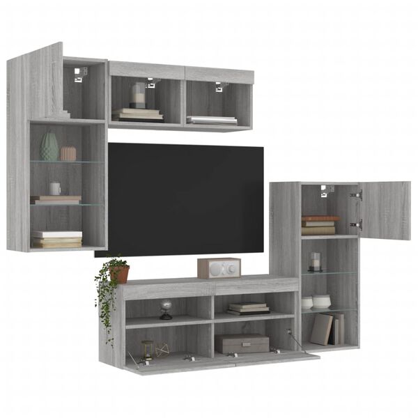 vidaXL 5 Piece TV Wall Units with LED Gray Sonoma Engineered Wood