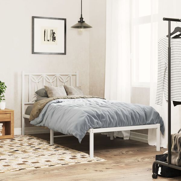 vidaXL Bed Frame White Steel Small Single Bed Frame Rectangular