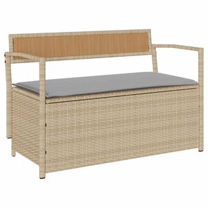 vidaXL Garden Storage Bench with Cushion Beige Poly Rattan