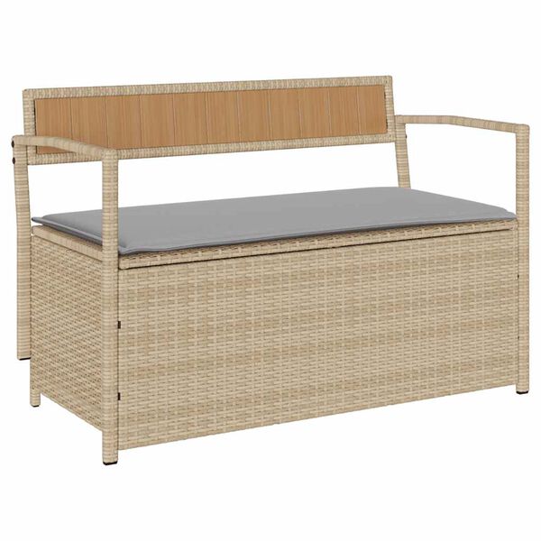 vidaXL Garden Storage Bench with Cushion Beige Poly Rattan