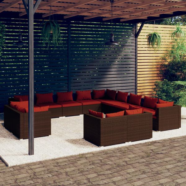 vidaXL Garden Lounge Set Brown PE Rattan Large Modular