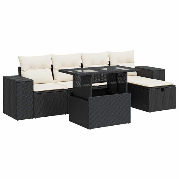vidaXL 6 Piece Patio Sofa Set with Cushions Black Poly Rattan