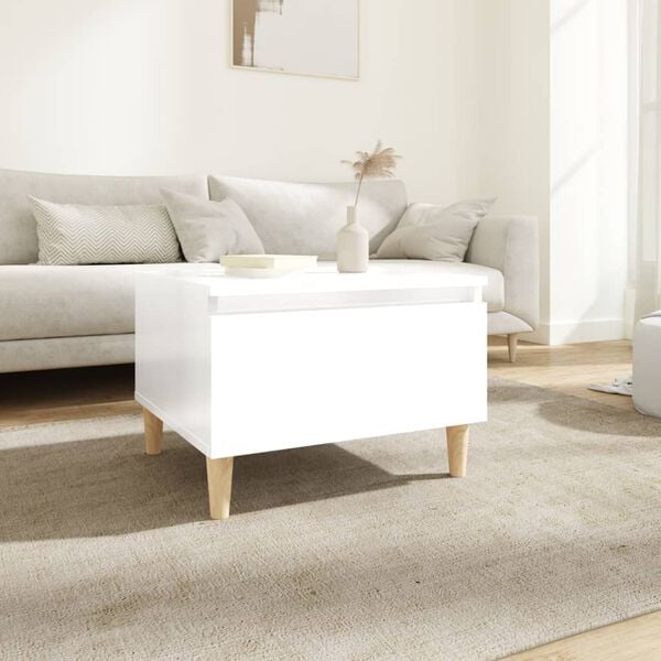 vidaXL Side Table High gloss white Engineered wood, solid eucalyptus wood