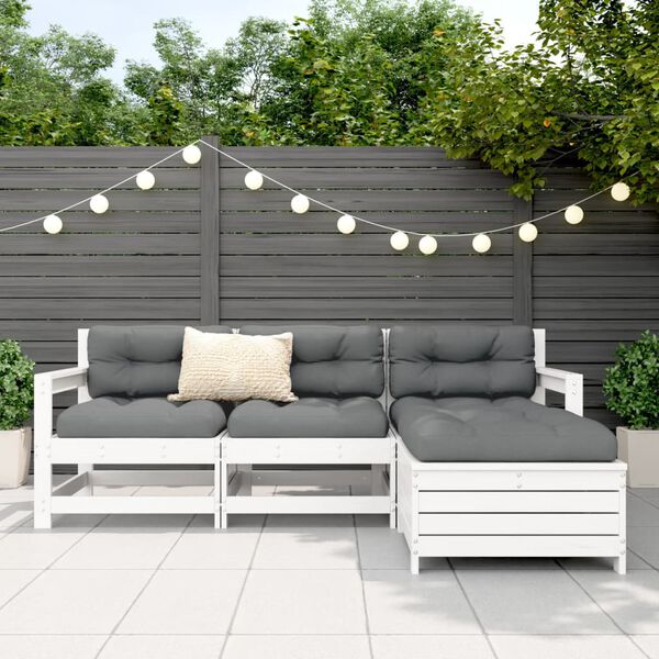 vidaXL Garden Sofa Set White Solid Pine Wood, Plywood 4 Piece Set