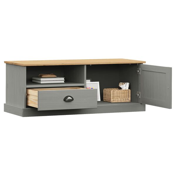 vidaXL TV Cabinet Grey Solid pine wood, engineered wood, metal Medium