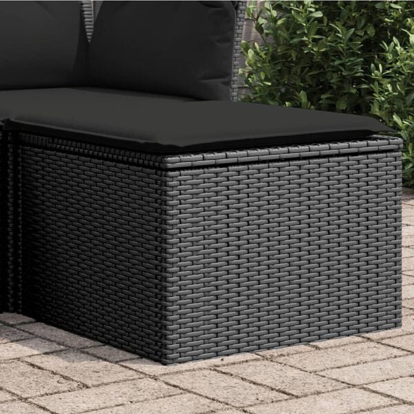 vidaXL Garden Stool Black Poly Rattan, Powder-Coated Steel Medium