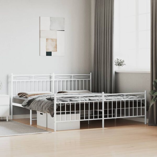 vidaXL Bed Frame White Powder-Coated Steel Super King Bed Frame