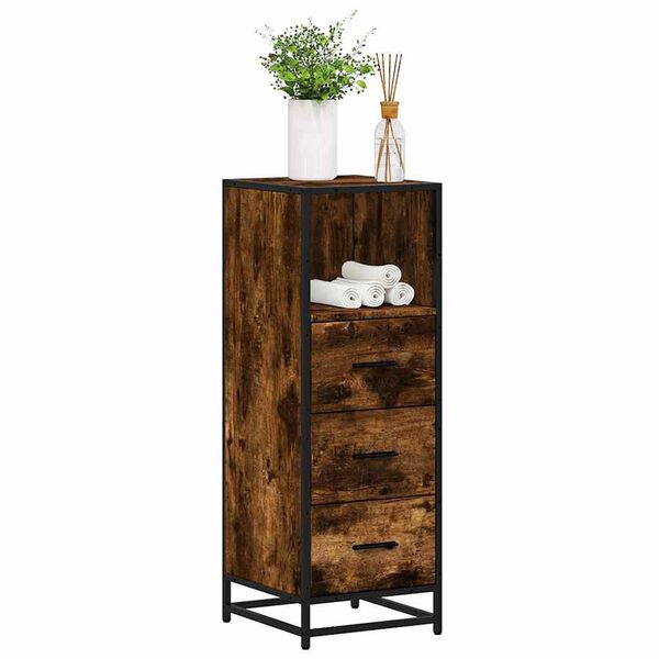 vidaXL Bathroom Cabinet Smoked oak Engineered wood, metal Narrow