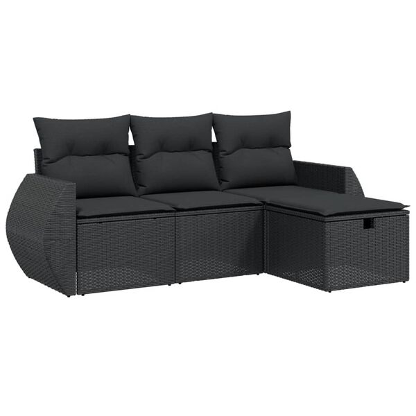 vidaXL Garden Sofa Set Black Poly Rattan, Powder-Coated Steel Large
