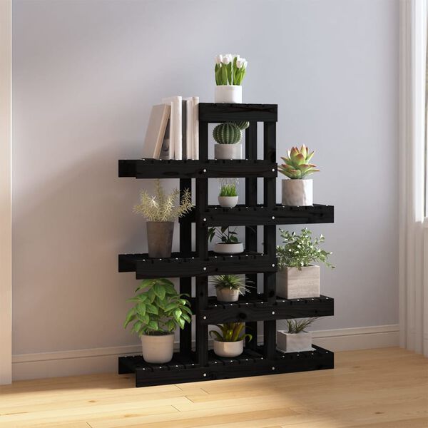 vidaXL Plant Stand Black Solid pine wood 33.5 x 9.8 x 43.1 in Shelving