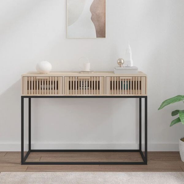 vidaXL Console Table White, Black Engineered wood, Solid pine, Iron Narrow