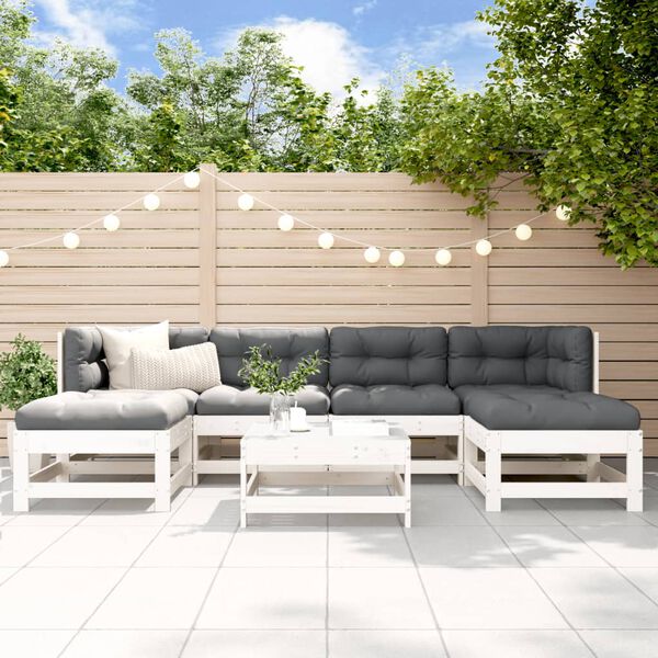 vidaXL Garden Lounge Set White, Anthracite Solid Pine Wood, Oxford Fabric