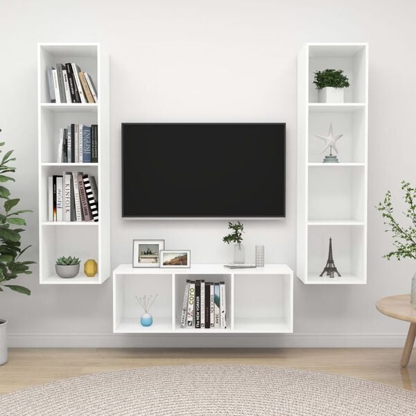 vidaXL TV Cabinet Set White Engineered Wood Medium TV Cabinet Set