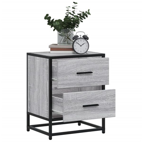 vidaXL Bedside Cabinet Set of 2 Grey Sonoma Engineered wood, steel