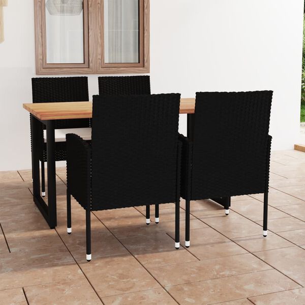vidaXL 5 Piece Patio Dining Set with Cushions Poly Rattan Black
