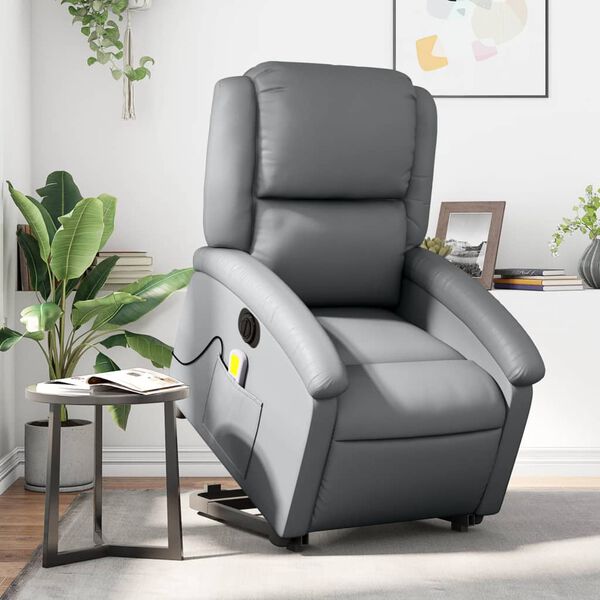 vidaXL Electric Stand up Massage Recliner Chair Gray Faux Leather