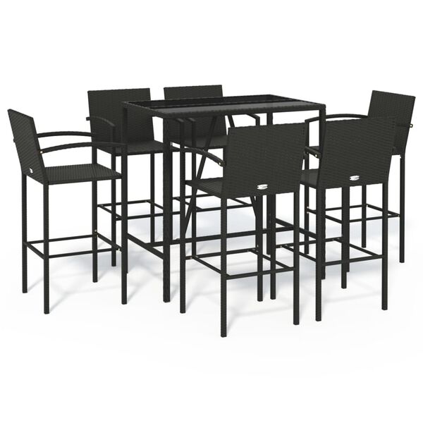 vidaXL Garden Bar Set Black PE Rattan, Powder-Coated Steel, Tempered Glass