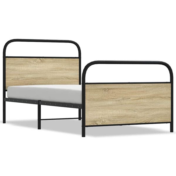 vidaXL Bed Frame Smoked Oak Steel and Engineered Wood Twin Bed Frame