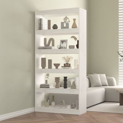 vidaXL Book Cabinet/Room Divider White 31.5"x11.8"x65.9" Solid Wood Pine