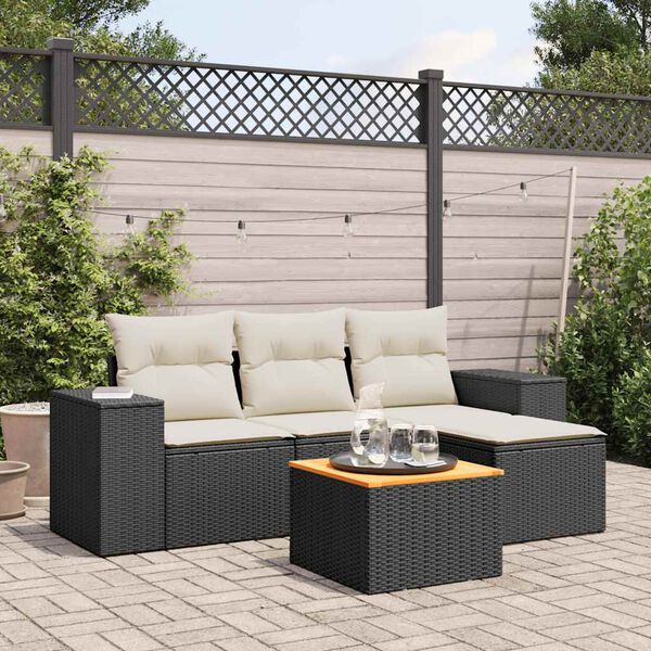vidaXL Garden Sofa Set Black, Cream White
