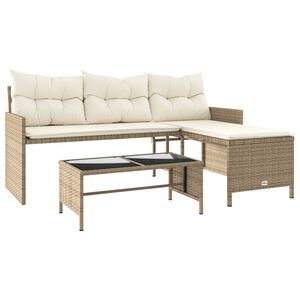 vidaXL Garden Sofa Beige Poly Rattan 3-seater Removable Covers