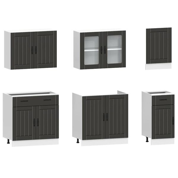 vidaXL Kitchen Cabinet Set Black Engineered wood 7-piece set