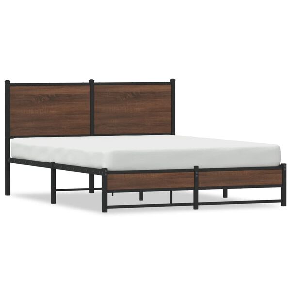 vidaXL Bed Frame Brown Oak Steel Double Bed Frame Rectangular Modern