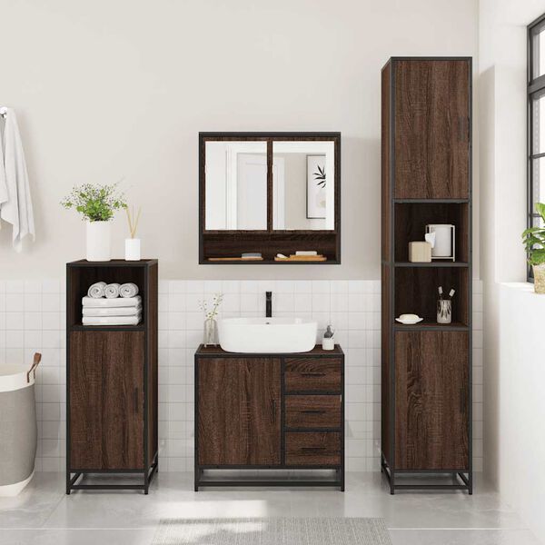 vidaXL Bathroom Furniture Set Brown Oak Engineered Wood Medium