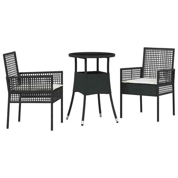 vidaXL Garden Dining Set 3 pcs Black Poly Rattan