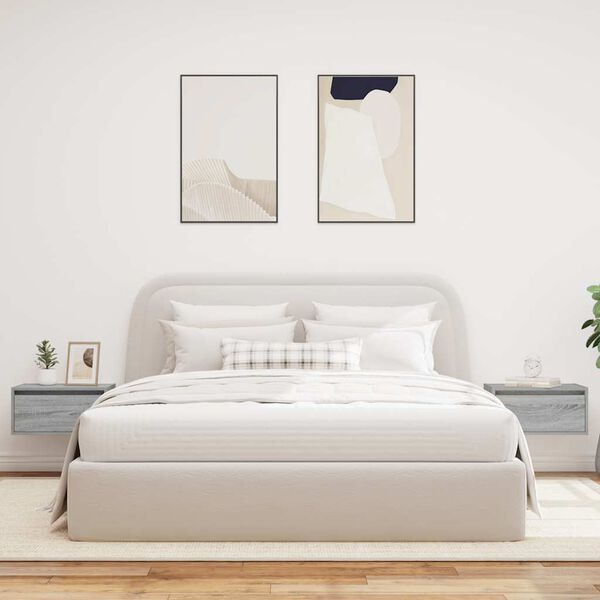 vidaXL Wall-mounted Bedside Cabinet Set of 2 Grey Sonoma Engineered wood